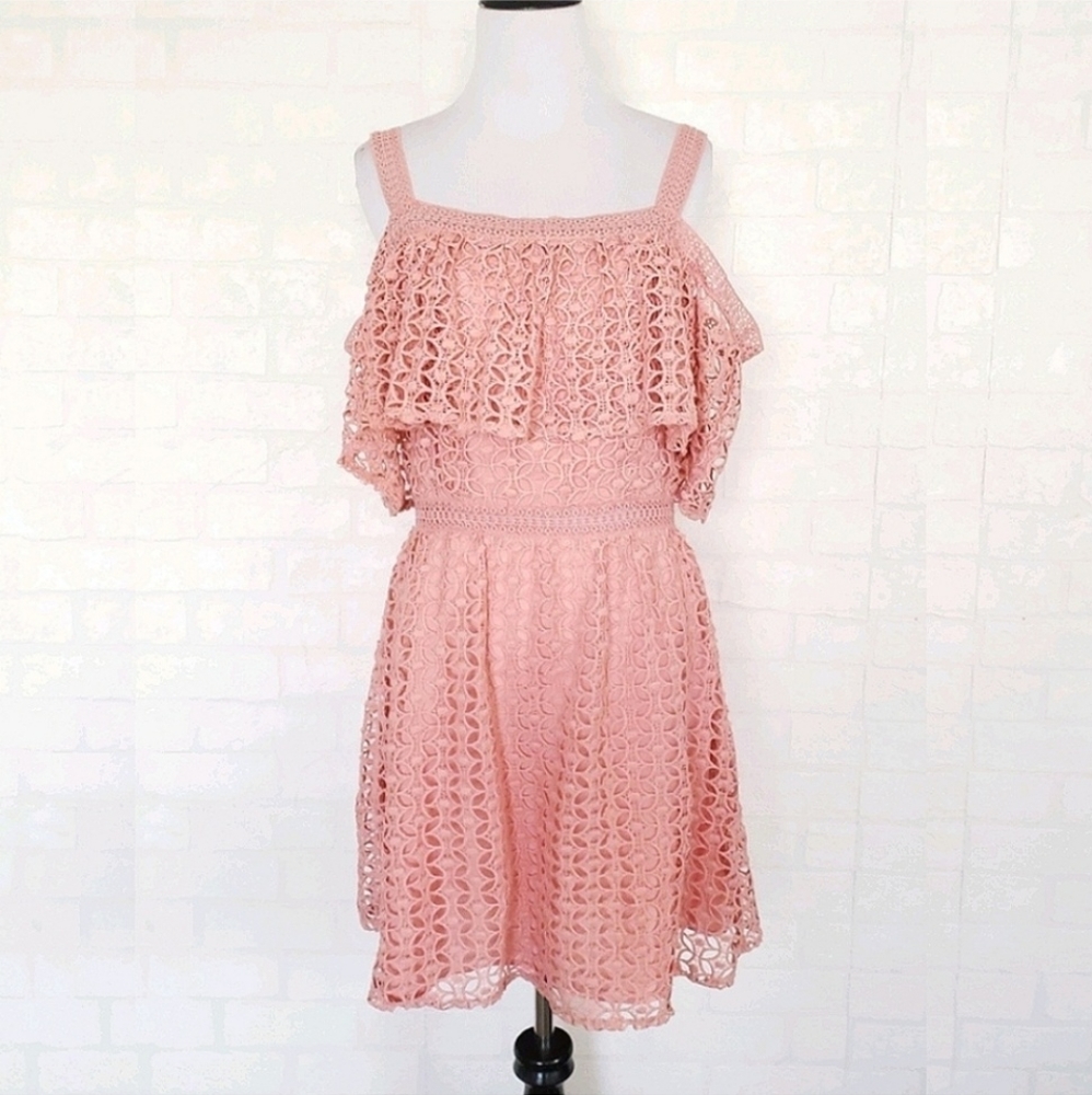 BB Dakota Aitana Pink Lace Off The Shoulder Dress